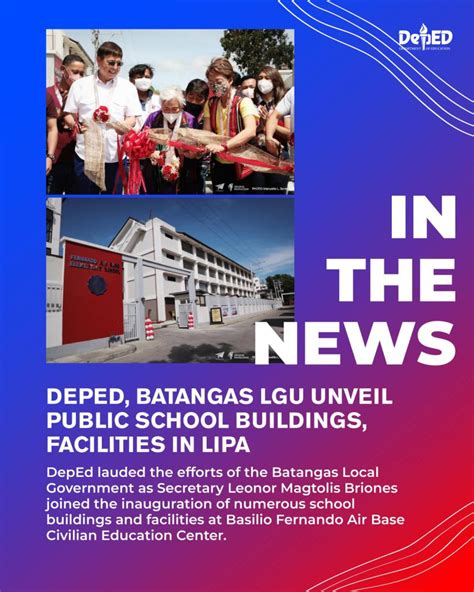 deped lipa city|DepEd, Batangas LGU unveil public school buildings, facilities in .